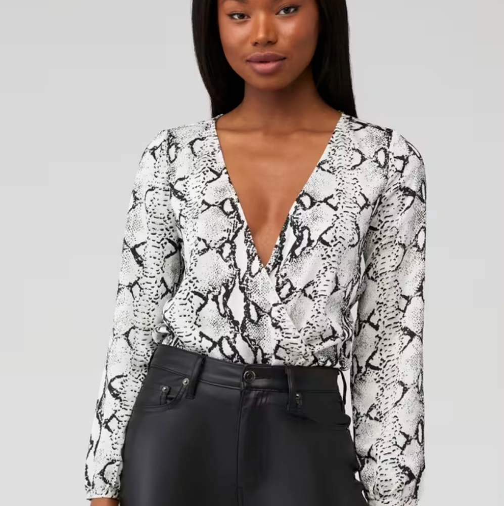 BB Dakota Women's Satin Snake Black and White Bodysuit